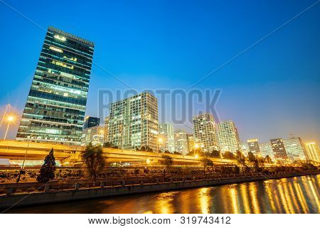 Beijing, China Central Business District City Skyline On The Tonghui River.
