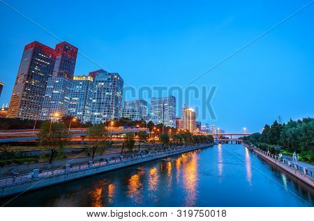 Beijing, China Central Business District City Skyline On The Tonghui River.