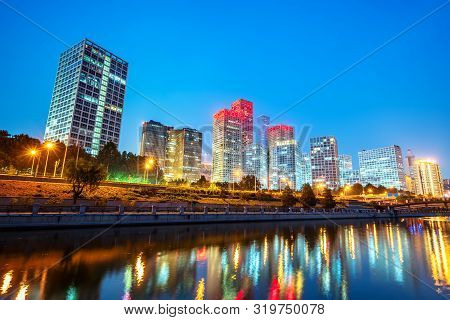 Beijing, China Central Business District City Skyline On The Tonghui River.