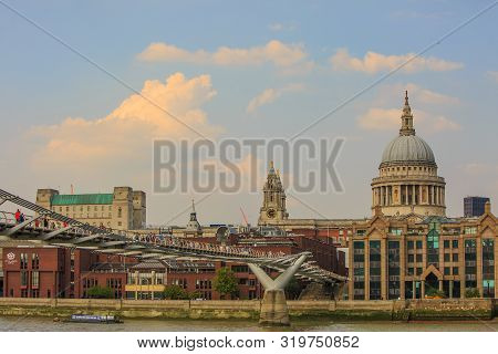 St Pauls And The Millennium Bridge, London, 2019 - The Brdge Was Formerly Known As The Wobby Bridge 
