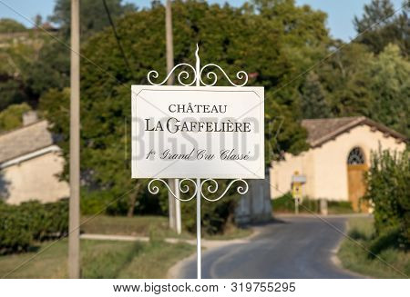 Saint Emilion, France - September 10, 2018: Chateau La Gaffeliere Signboard  In Saint Emilion, Known
