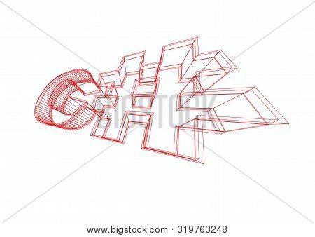 C Sharp Red Wireframed Write On White Background - Vector