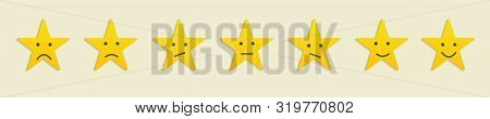 Flat Customer Service Feedback Composition With Seven Golden Stars In Row With Emotions From Very Ba