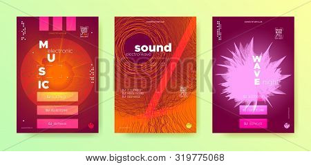 Wave Music Flyer. Electronic Round. Music Festival Poster. Neon Dj Event. Glitch Fluid Abstract. Ele