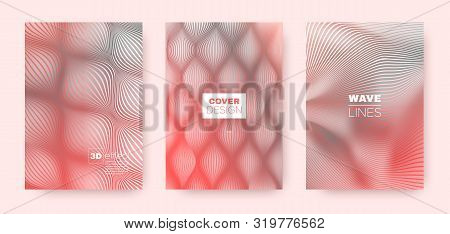 3d Lines Cover. Wavy Fluid Banner. Minimal Striped Pattern. Pink Gradient Wallpaper. 3d Lines Banner