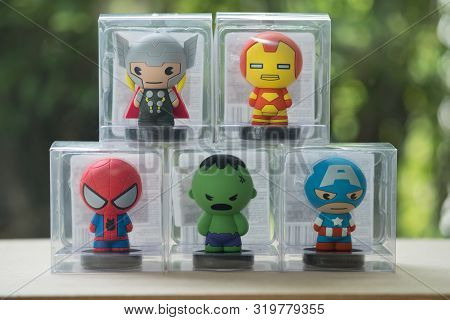 Bangkok, Thailand - August 31, 2019 : Souvenir In Miniso Shop, Figure Of Avengers, Miniso Cooperates