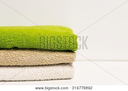 Towels Stacked Stack On A Light Background.