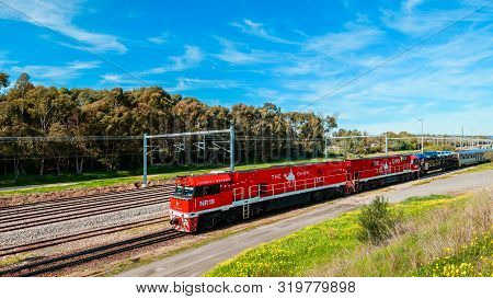 Adelaide Parklands Terminal, South Australia - August 4, 2019: The Ghan Train Departing From Adelaid