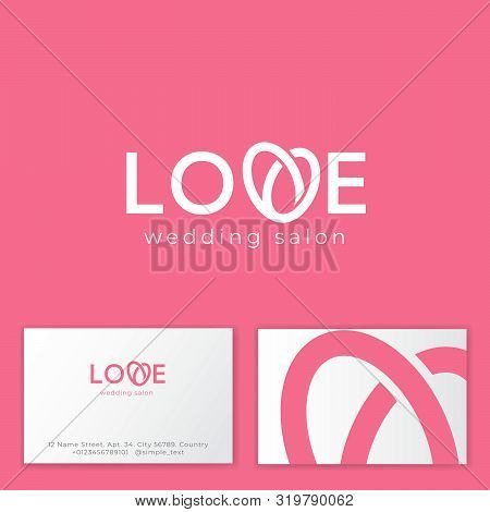 Love Logo. Wedding Salon Emblem. Letter V Consist Of Two Wedding Rings Like Heart.
