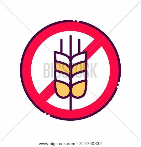 Gluten Free Line Color Icon. Allergenic Ingredient. Food Intolerance. Vegetarian Product. Sign For W