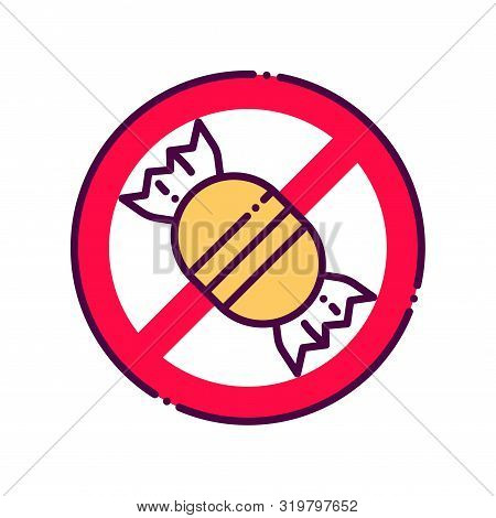 Sugar Free Line Color Icon. Allergy, Diabetic Food. Zero Calories. Sign For Web Page, Mobile App, Bu