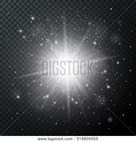 Half Transparent Shining Bright Abstract Star With Particles. Magic Confetti Explosion. Vector Illus