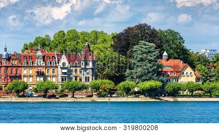Constance Or Konstanz In Summer, Germany. Scenic View Of Coast Of Constance Lake (bodensee). Panoram
