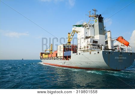 Istanbul, Turkey - September, 2018: Container Cargo Ship For Import Export Business Logistic And Tra