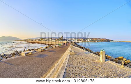 Tarifa, Spain - June 27, 2019. People Enjoying A Sunbathing In The Playa De Los Lances Beach. View F