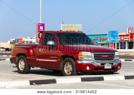 Khor Fakkan, Uae - November 18, 2018: Pickup Truck Gmc Sierra In The City Street.