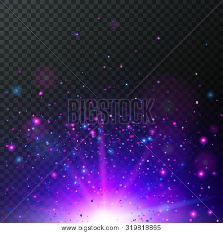 Half Transparent Shining Bright Abstract Star With Violet Particles. Magic Confetti Explosion. Vecto