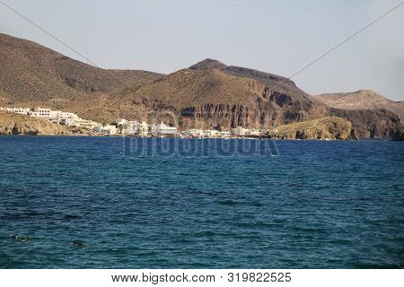 Panoramic View Of The Fishing Village Of Isleta Del Moro In Cabo De Gata, Almeria, Spain