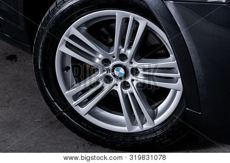 Novosibirsk, Russia - August 19, 2019:  Bmw X4 ,close-up Of The Bumper, Alloy Wheel, Car Detailing  
