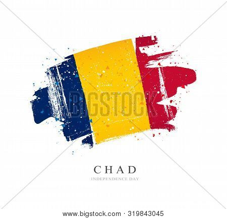 Flag Of Chad. Vector Illustration On A White Background. Brush Strokes Are Drawn By Hand. Independen