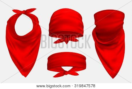 Red Bandana Realistic 3d Accessory Illustrations Set