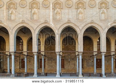 Arched Corridor Surrounding The Courtyard Of Public Ancient Mosque Of Sultan Al Moaayad, Old Cairo, 