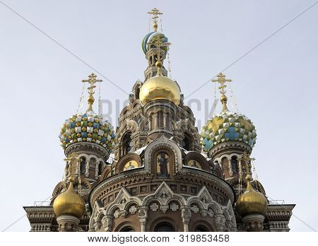 Domes Of The Ancient Cathedral Of The Savior On Spilled Blood. Saint Petersburg