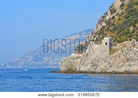 A Day On The Boat Sailing On The Amalfi Coast, In Italy