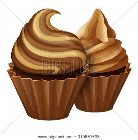 Chocolate Cupcake Dessert Sweet Brown Illustration Double