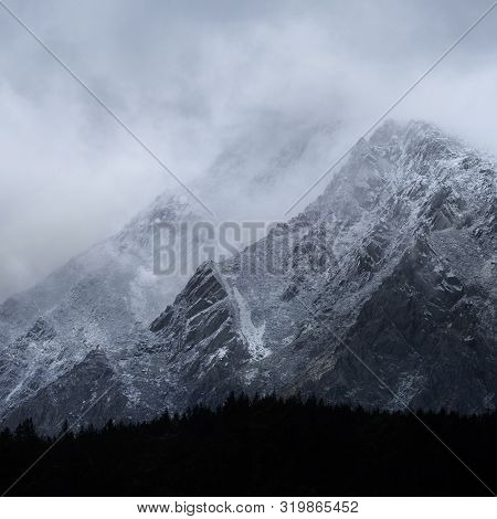 Stunning Detail Landscape Images Of Snowcapped Pen Yr Ole Wen Mountain In Snowdonia During Dramatic 