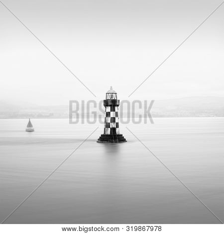 Lighthouse Port Glasgow Black White Foggy Moody