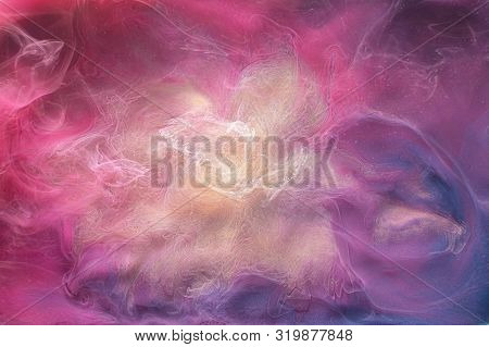 Fume Flow Background. Magic Spell. Magenta Purple Smog Cloud.