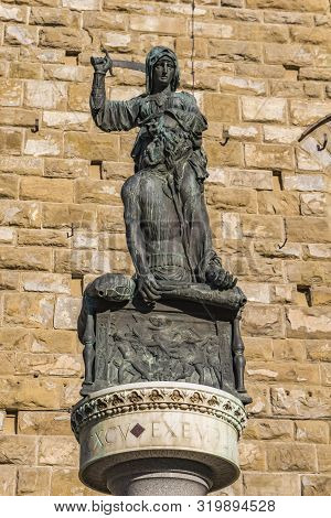 Copy Of Statue Of Judith And Holofernes From 1464  By Donatello At Piazza Della Signoria In Florence