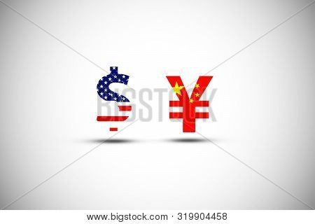 Us Dollar Sign And China Yuan Sign .iit Is Symbol Of Economic Tariffs Trade War And Tax Barrier Betw