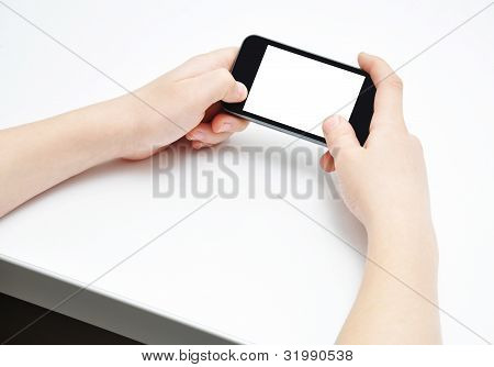 Hænder med touchscreen smartphone