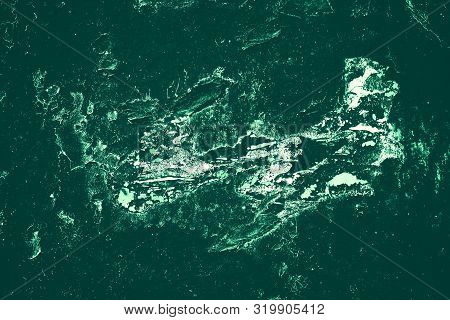 Vintage Green Background. Rough Painted Wall Of Emerald Color. Imperfect Plane Of Virid Colored. Une