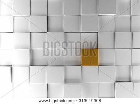 Abstract Background With White Cubes And A Golden Metallic One, 3d Rendering