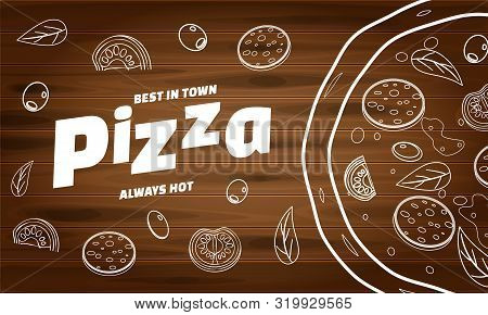 Pizza Food Menu For Restaurant And Cafe. Design In Doodle Lineart Style Template Flyer Baner With In