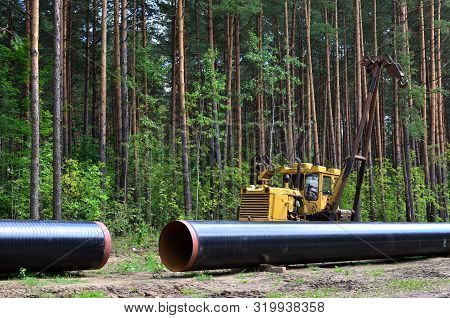 Natural Gas Pipeline Construction Work. A Dug Trench In The Ground For The Installation And Installa