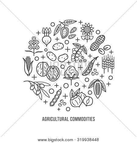 Agricultural Commodities Concept Background And Vegetable Origin Linear Icons