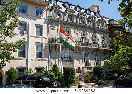 Washington, Dc - August 8, 2019: Exterior Of The India Embassy Along Embassy Row In Dupont Circle Of