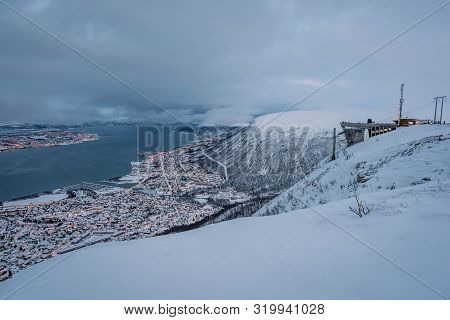 Cable Car Station Above Tromso On The Mountain Ledge Storsteinen, 421 M Above Sea Level , Northern N