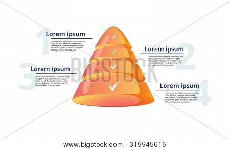 Pyramid 4 Step Process Chart Infographics With Option Circles. Funnel Business Workflow Hierarchy El