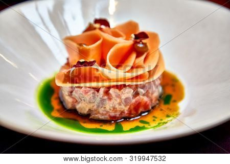 Beef Tartare Decorated With Carrot Slices