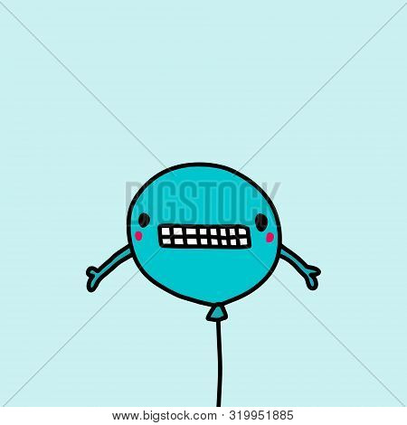 Sad Apologizing Balloon Blue Hand Drawn Illustration In Cartoon Style