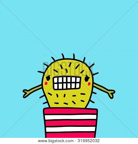 Sorry Apologizing Cactus Hand Drawn Vector Illustration In Cartoon Style Plant With Needles