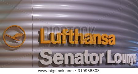 Muenchen - Aug 2019: Lufthansa Sign
