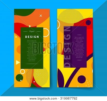 Geometric Label, Abstract Background In Memphis Style, Fashion Vertical Frame, Template For Invitati