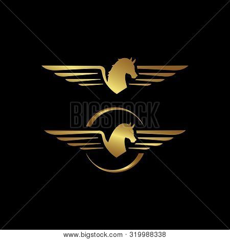 Abstract Horse With Wings Powerfull Pegasus Unicorn Flying Vector Logo On White Background