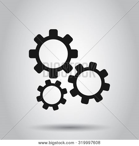 Gear Vector Icon In Flat Style. Cog Wheel Illustration On Background. Gearwheel Cogwheel Business Co